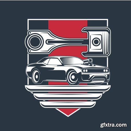 Muscle car car drawing on a T-shirt advertising poster motorcycle 17 EPS