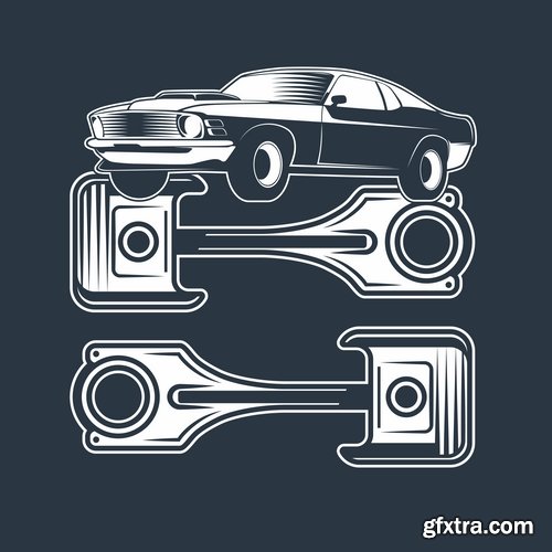 Muscle car car drawing on a T-shirt advertising poster motorcycle 17 EPS