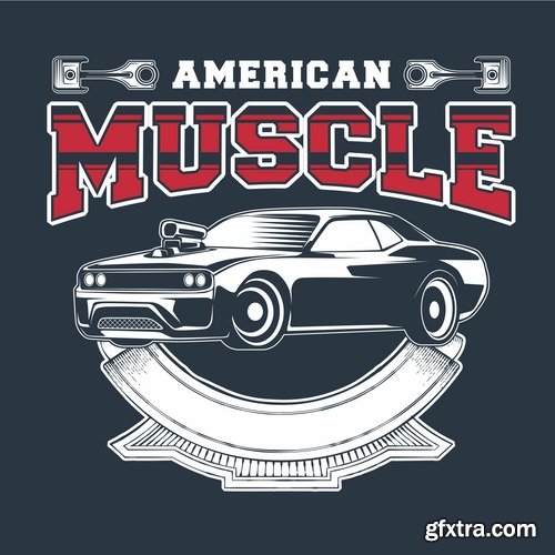 Muscle car car drawing on a T-shirt advertising poster motorcycle 17 EPS