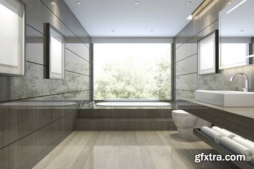 3D Rendering Modern Classic Bathroom with Luxury Tile Decor