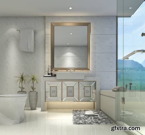 3D Rendering Modern Classic Bathroom with Luxury Tile Decor