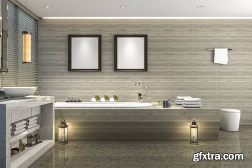 3D Rendering Modern Classic Bathroom with Luxury Tile Decor