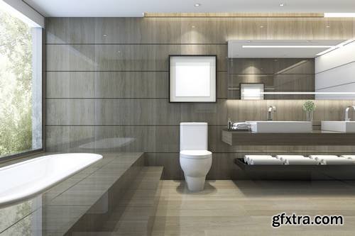 3D Rendering Modern Classic Bathroom with Luxury Tile Decor