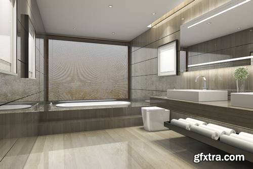 3D Rendering Modern Classic Bathroom with Luxury Tile Decor