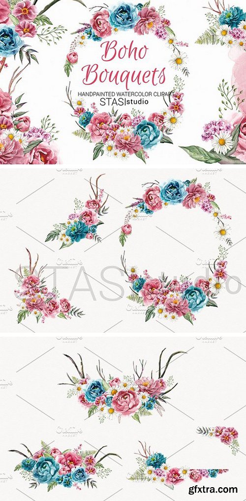 CM - Boho Bouquets Watercolor Clipart 1593925