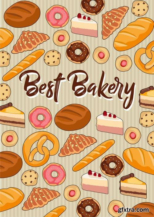 Hand Drawn Coffee Cups, Cookies, Donuts, Pretzels, Breads and Cakes