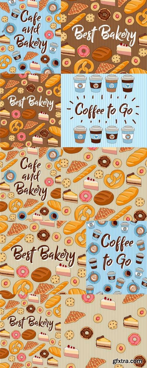 Hand Drawn Coffee Cups, Cookies, Donuts, Pretzels, Breads and Cakes