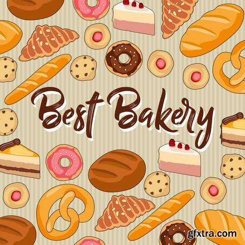 Hand Drawn Coffee Cups, Cookies, Donuts, Pretzels, Breads and Cakes