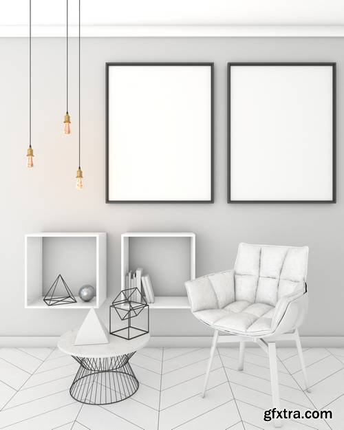 Modern Interior Mockup with Blank Poster on the Wall