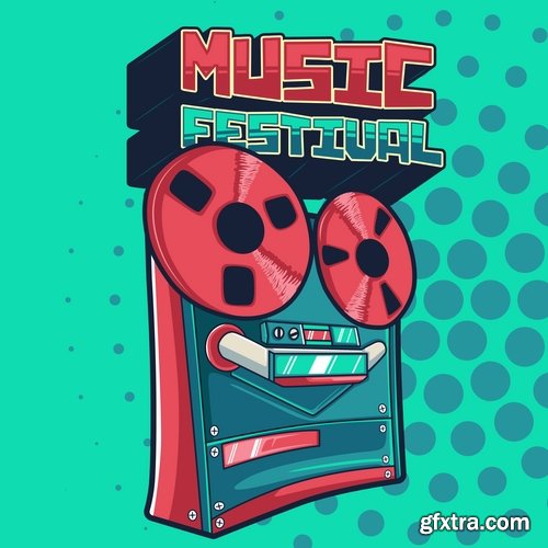 Music flyer banner microphone headphones guitar 21 EPS