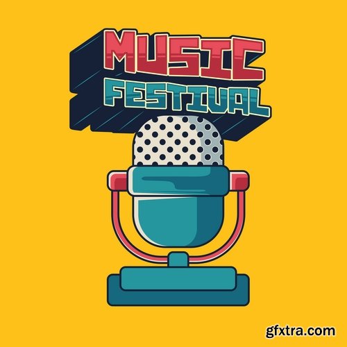 Music flyer banner microphone headphones guitar 21 EPS