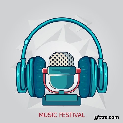 Music flyer banner microphone headphones guitar 21 EPS