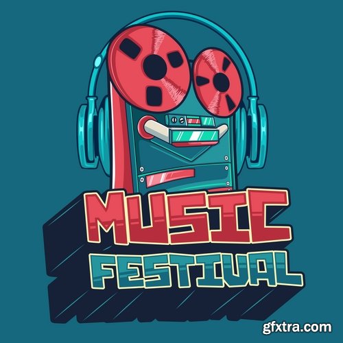 Music flyer banner microphone headphones guitar 21 EPS