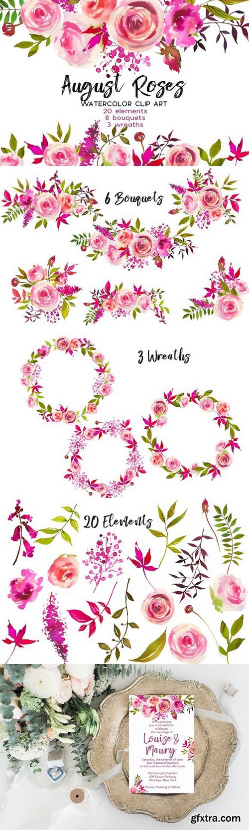 CM - August Roses Watercolor Clip Art 1586490