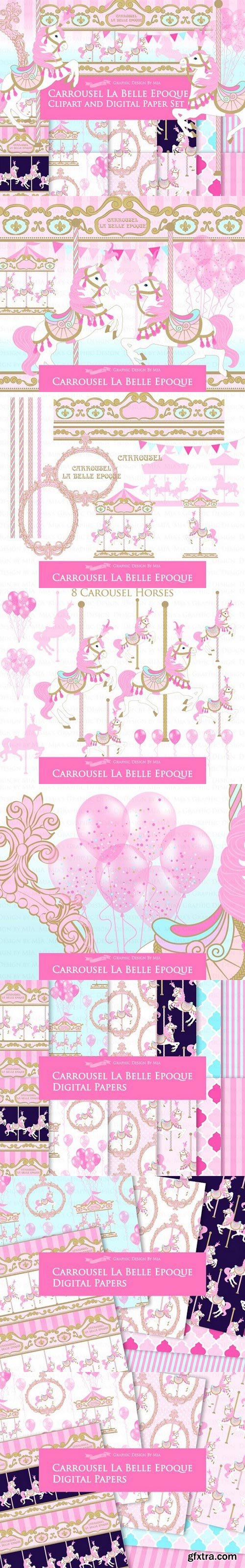 CM - Pink Carousel Clipart+Pattern 1586901