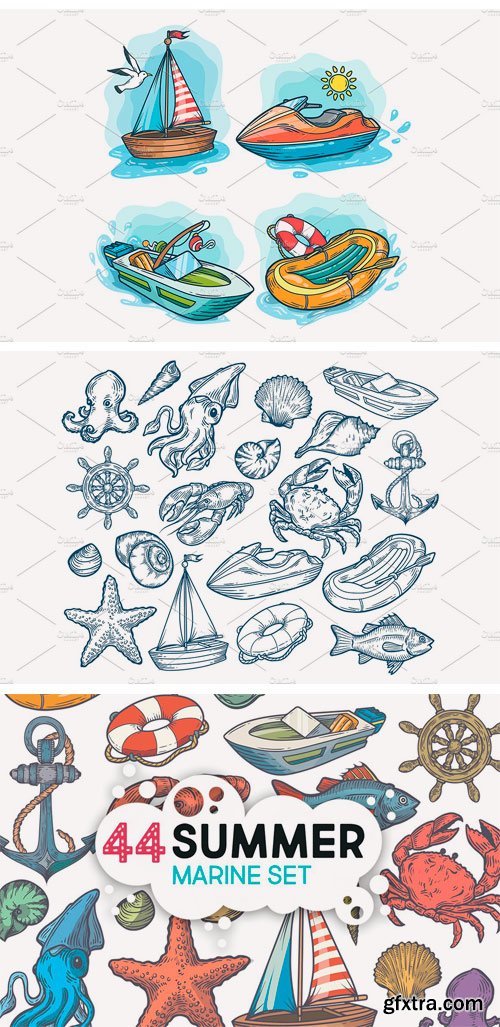 CM 1643073 - Summer Marine Hand Drawn Set