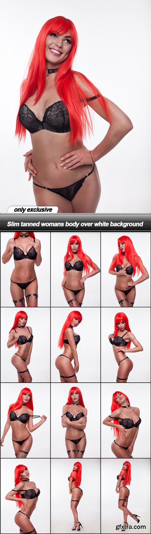 Slim tanned womans body over white background - 13 UHQ JPEG