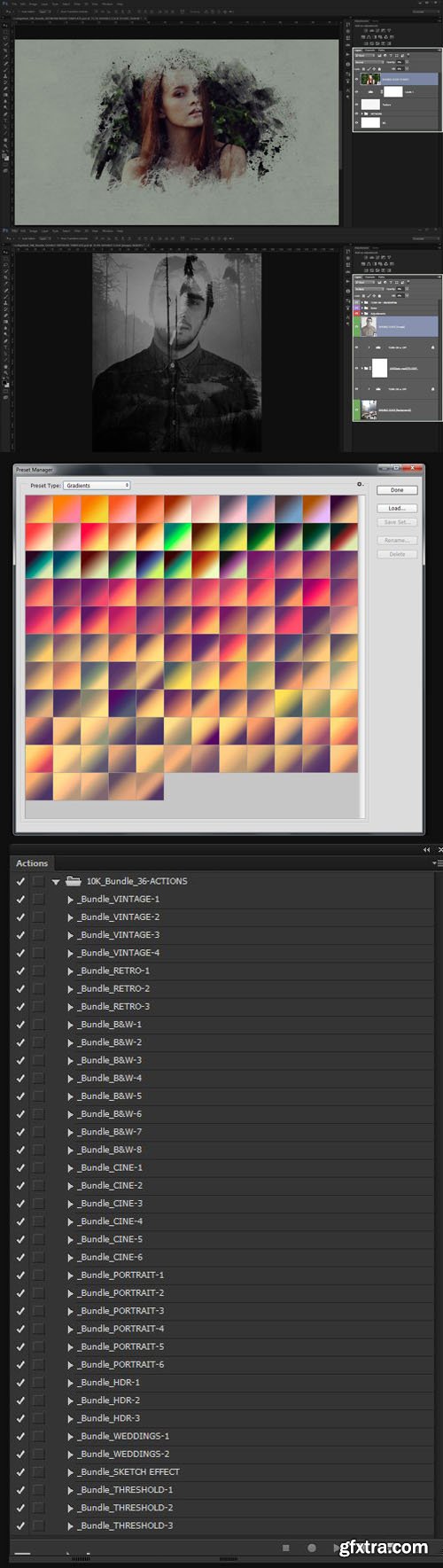 Awesome Photoshop Bundle - Actions, Gradients and PSD Templates