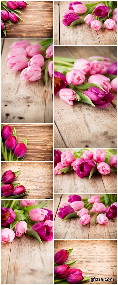 Tulips on a wooden background 10X JPEG