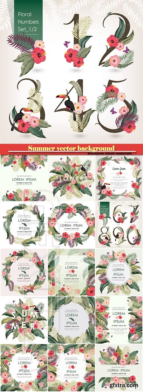 Summer vector background, floral numbers