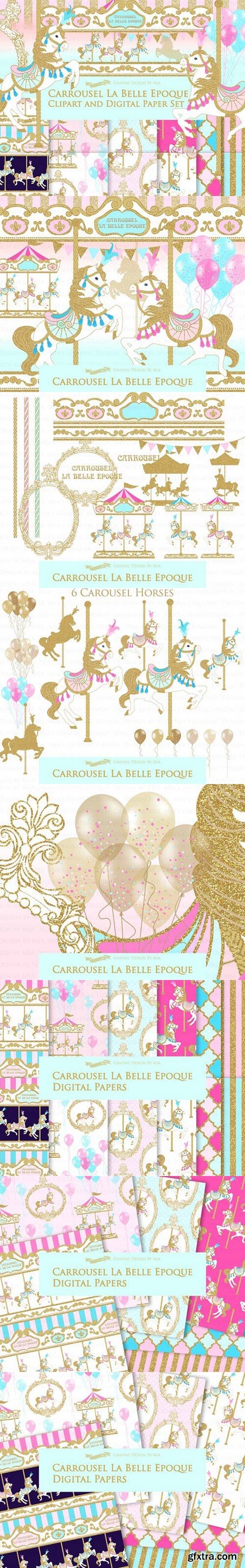 CM - Gold Carousel Clipart+Pattern 1586959