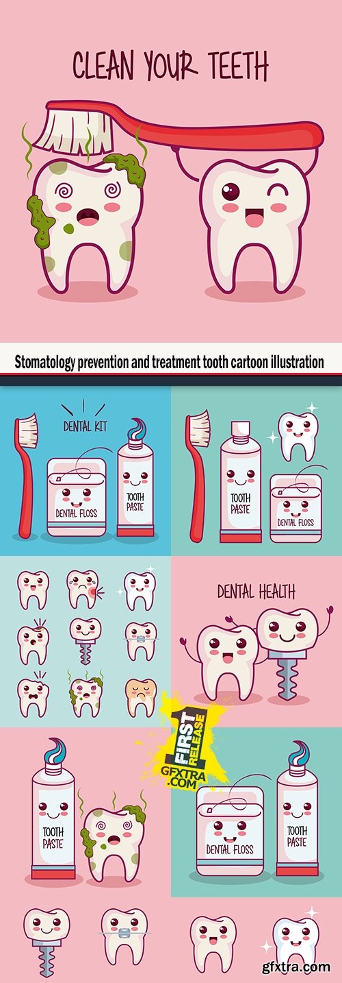 Stomatology prevention and treatment tooth cartoon illustration