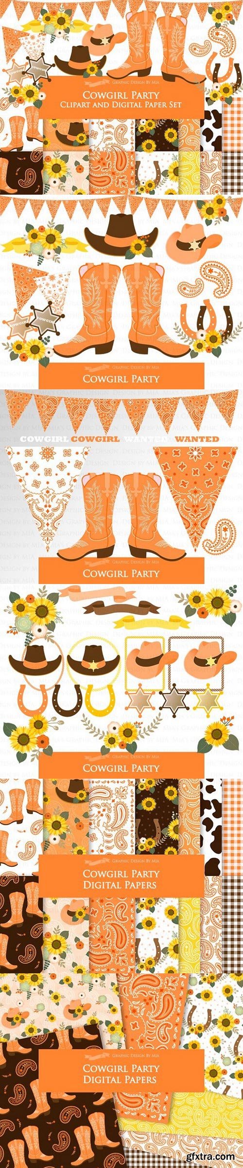 CM - Cowgirl Party Clipart+Pattern 1398859