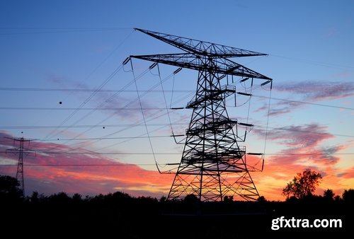 Electric tower pillar cable sunset industrialization 23 HQ Jpeg