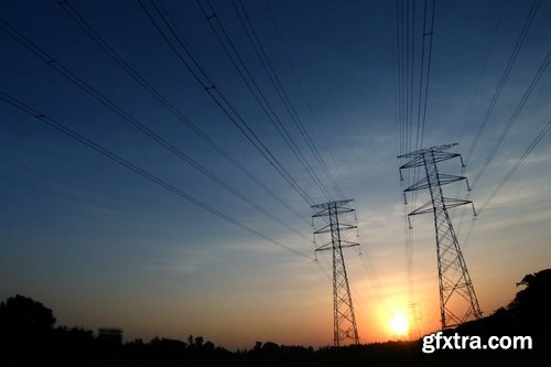 Electric tower pillar cable sunset industrialization 23 HQ Jpeg