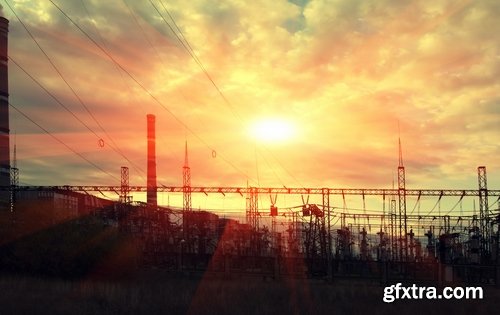 Electric tower pillar cable sunset industrialization 23 HQ Jpeg