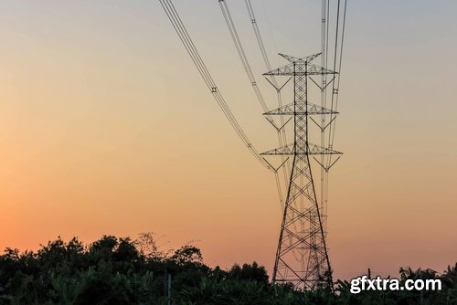 Electric tower pillar cable sunset industrialization 23 HQ Jpeg