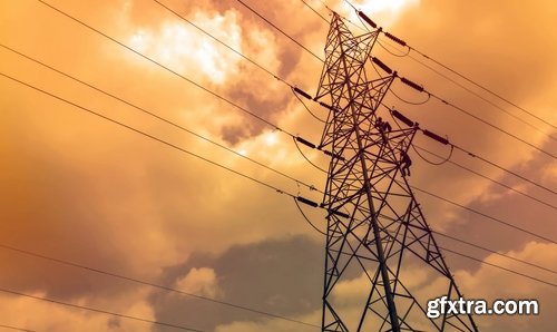 Electric tower pillar cable sunset industrialization 23 HQ Jpeg