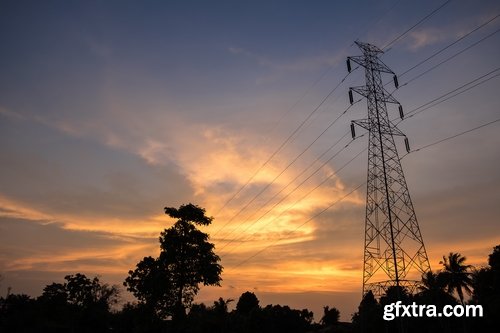 Electric tower pillar cable sunset industrialization 23 HQ Jpeg