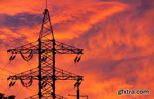 Electric tower pillar cable sunset industrialization 23 HQ Jpeg