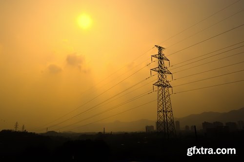 Electric tower pillar cable sunset industrialization 23 HQ Jpeg