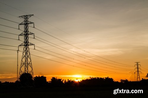 Electric tower pillar cable sunset industrialization 23 HQ Jpeg