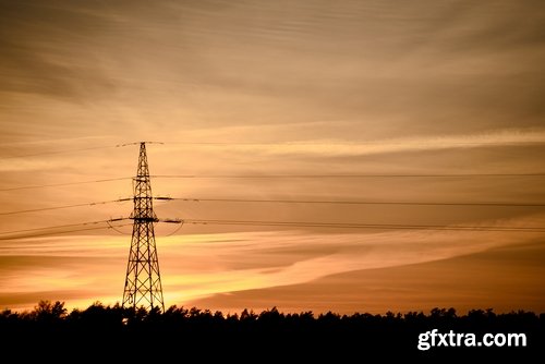 Electric tower pillar cable sunset industrialization 23 HQ Jpeg