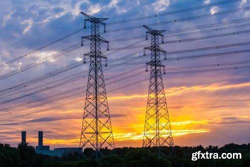 Electric tower pillar cable sunset industrialization 23 HQ Jpeg