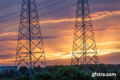 Electric tower pillar cable sunset industrialization 23 HQ Jpeg