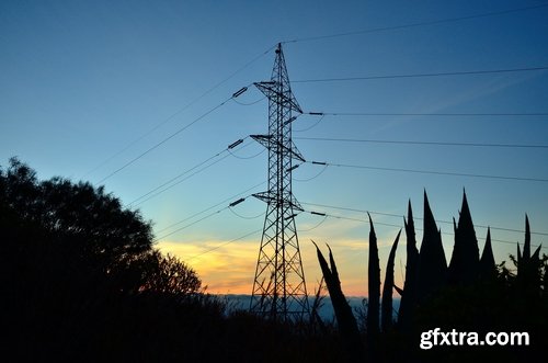 Electric tower pillar cable sunset industrialization 23 HQ Jpeg