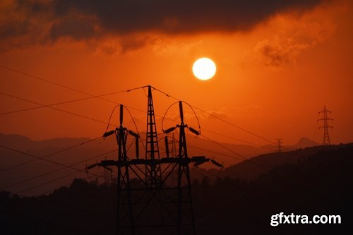 Electric tower pillar cable sunset industrialization 23 HQ Jpeg