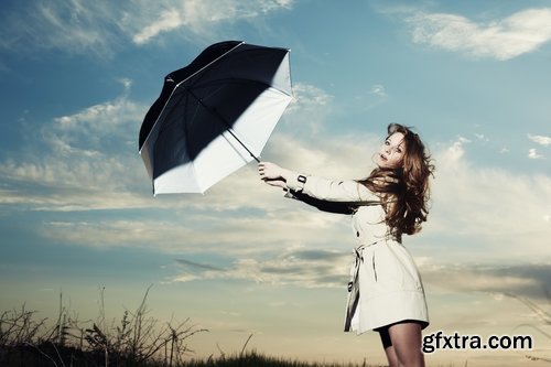 Woman in raincoat rain umbrella autumn 23 HQ Jpeg