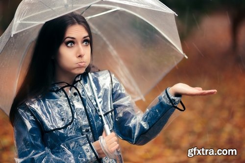 Woman in raincoat rain umbrella autumn 23 HQ Jpeg