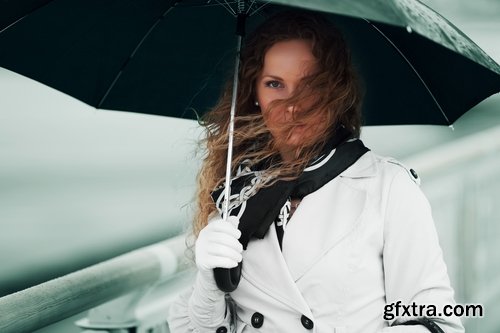 Woman in raincoat rain umbrella autumn 23 HQ Jpeg