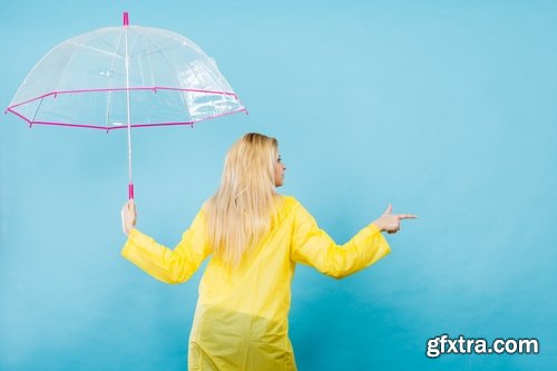 Woman in raincoat rain umbrella autumn 23 HQ Jpeg