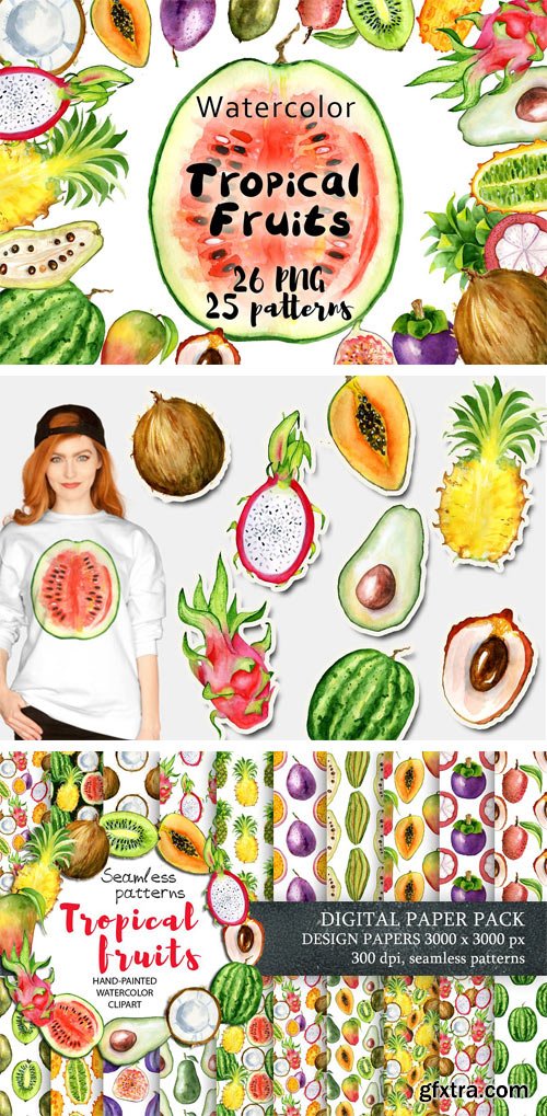 CM - Watercolor Tropical Fruits Clipart 1623924