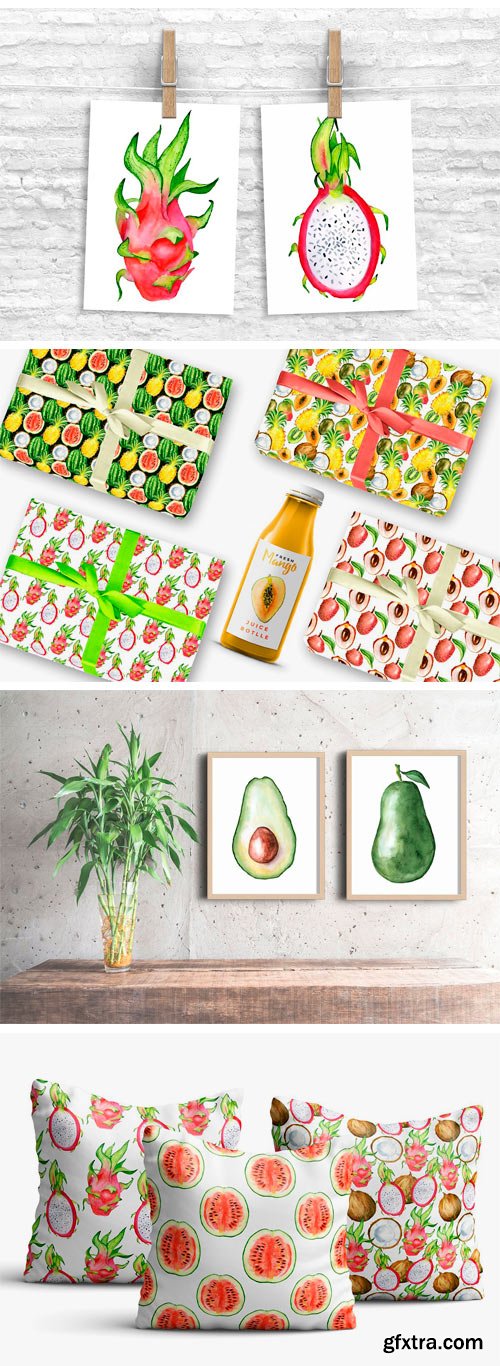 CM - Watercolor Tropical Fruits Clipart 1623924