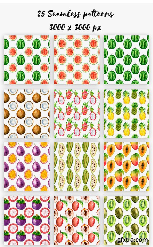 CM - Watercolor Tropical Fruits Clipart 1623924