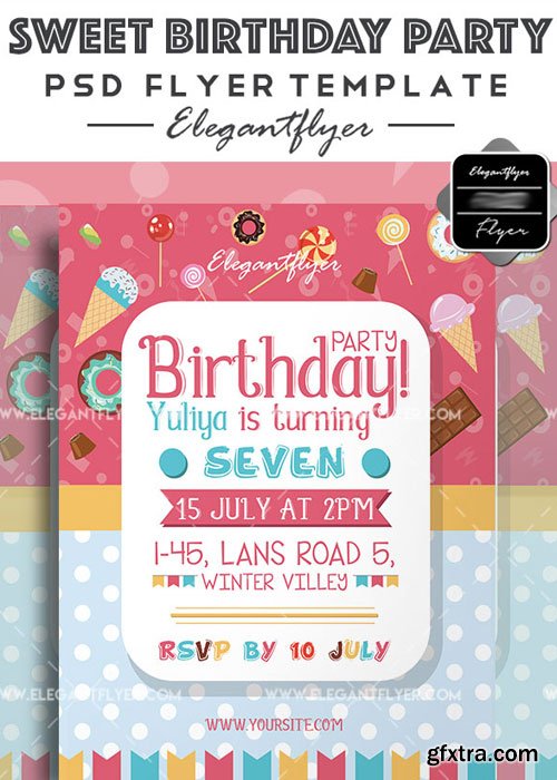 Sweet Birthday Party V5 Flyer PSD Template + Facebook Cover