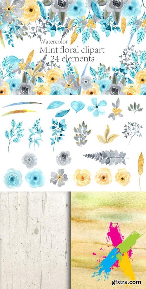 CM - Watercolor Mint Floral clipart 1671438